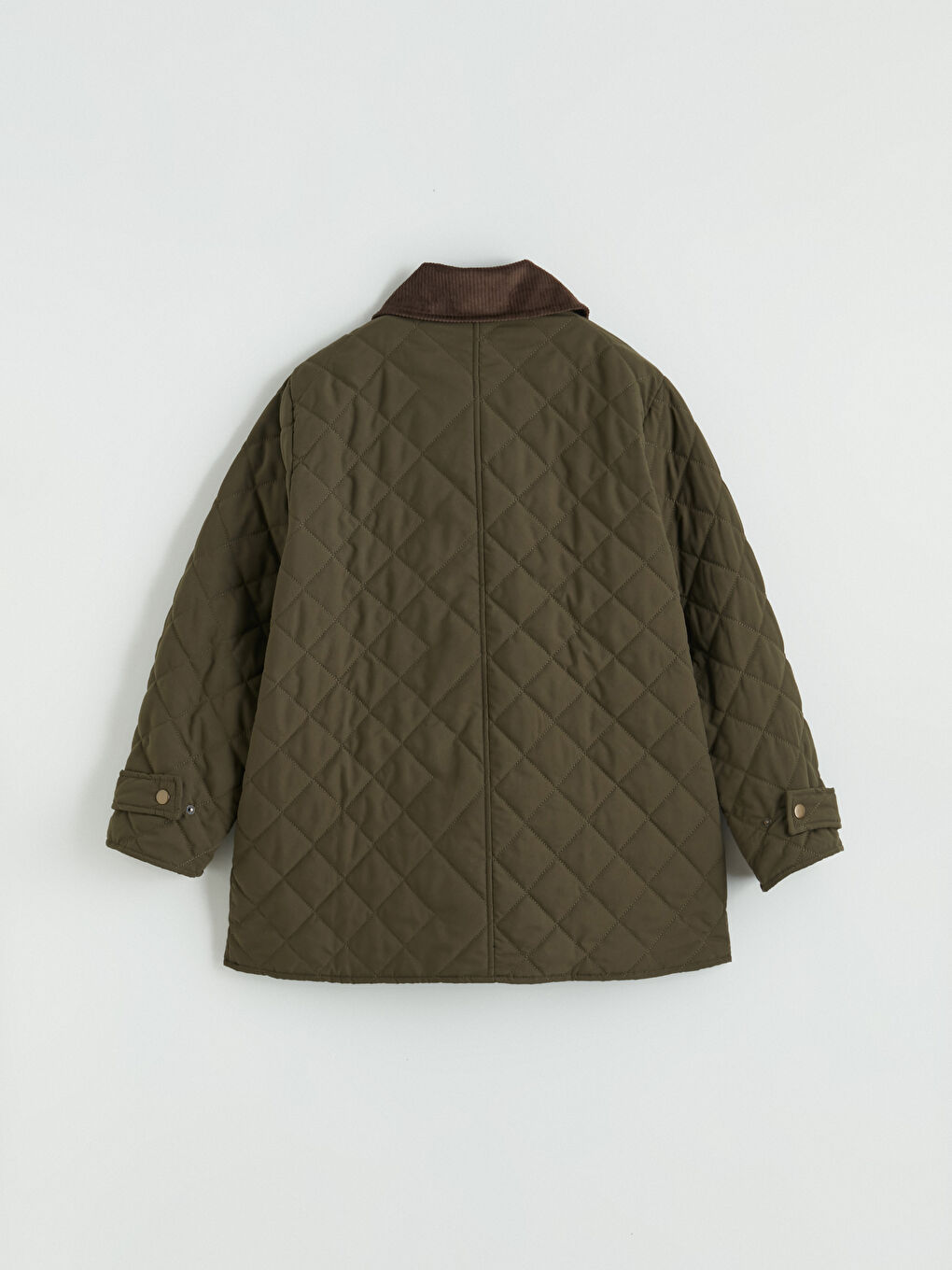 Haki Büyük Beden Kadife Yaka Kapitone Kadın Mont-7