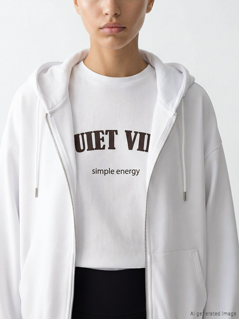 Woman White Zip-Up Sweatshirt-2