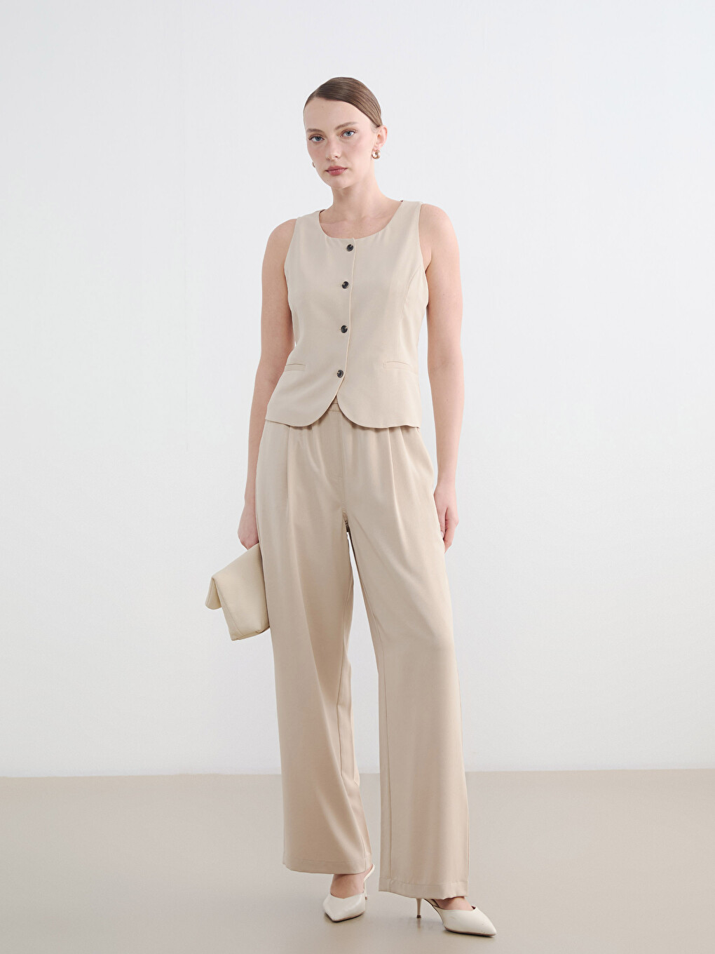 Elastic Waist Wide Leg Women's Trousers-1