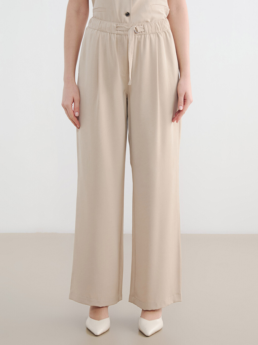 Elastic Waist Wide Leg Women's Trousers-2