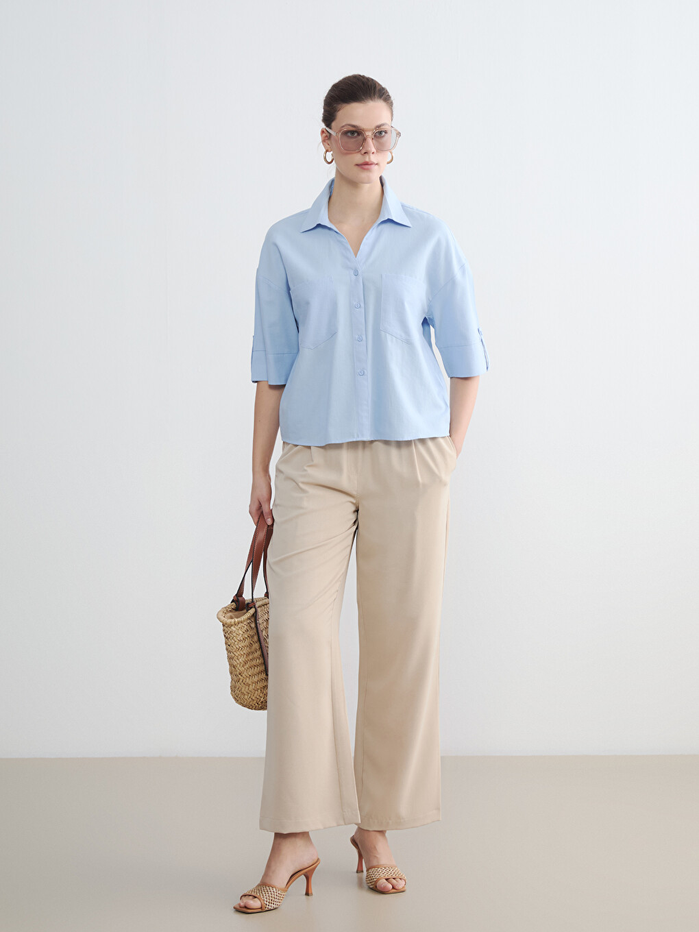 Elastic Waist Wide Leg Women's Trousers