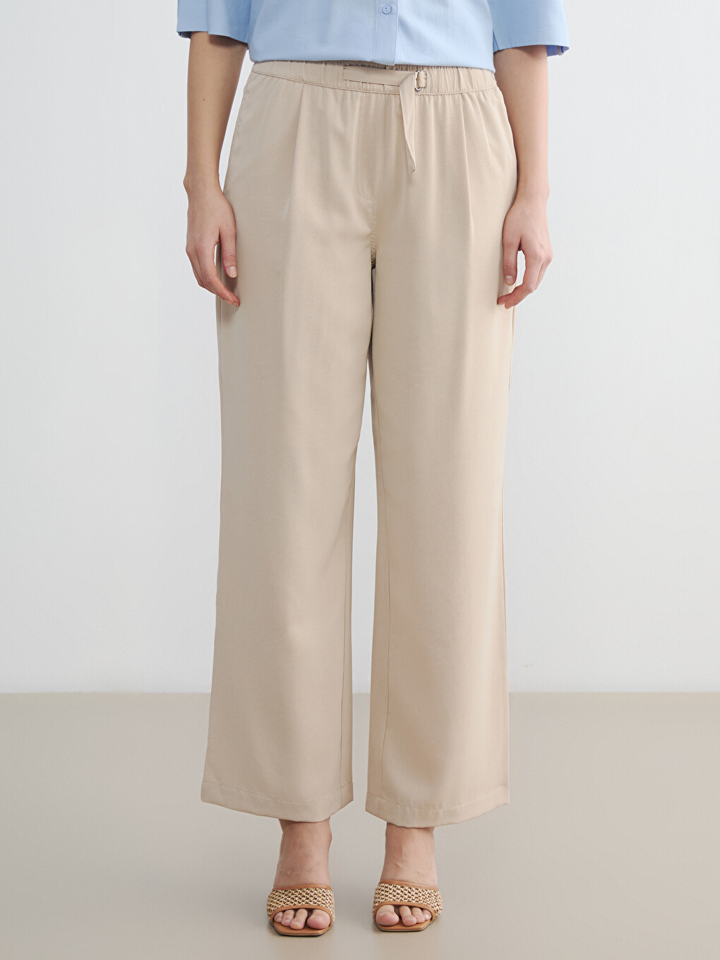 Elastic Waist Wide Leg Women's Trousers-3