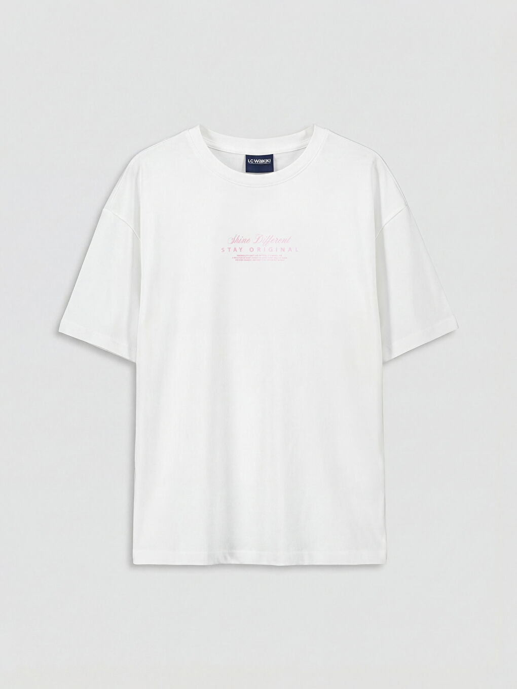 Beyaz Bisiklet Yaka Baskılı Kız Çocuk Tişört