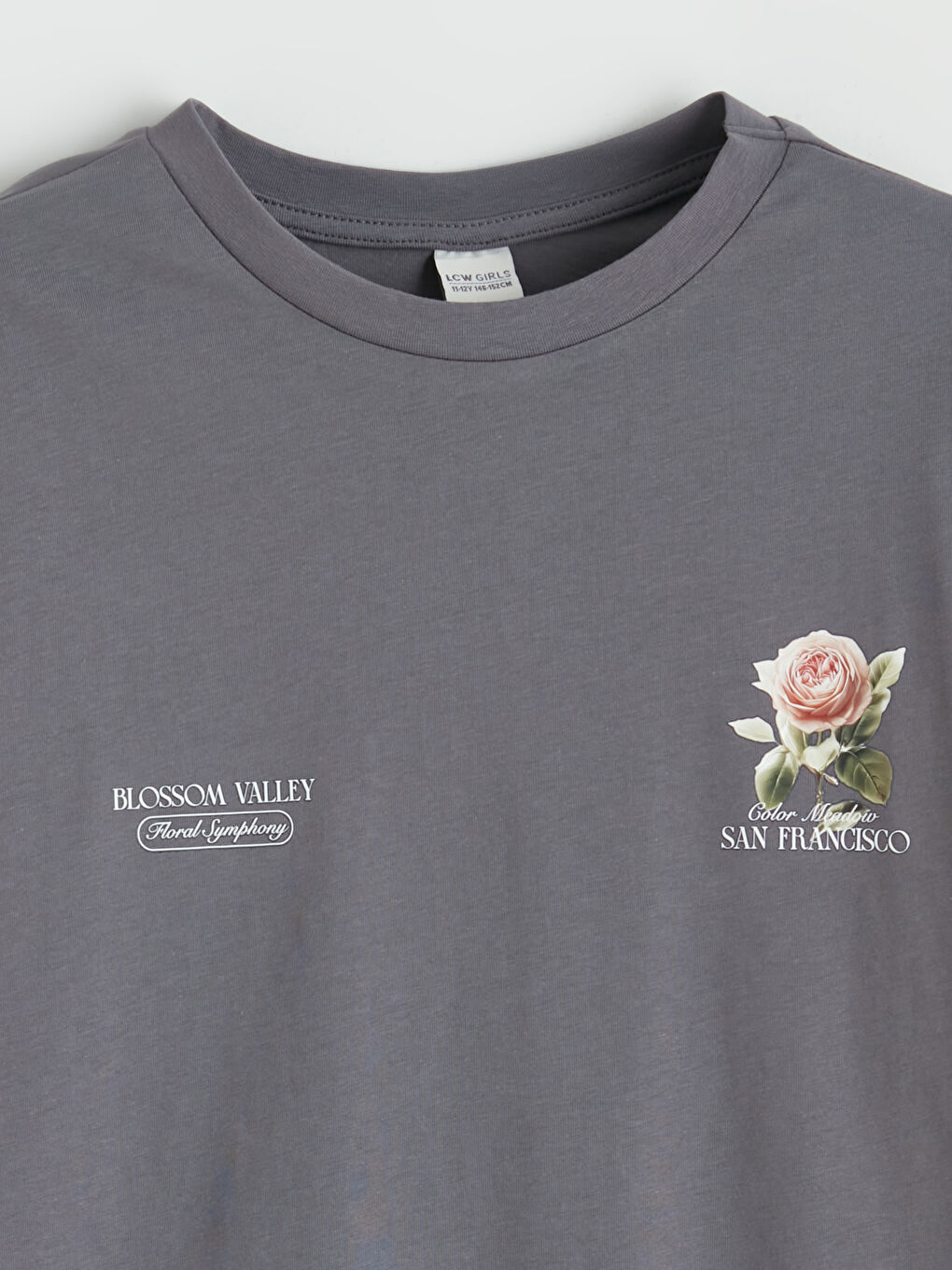 Gri Bisiklet Yaka San Francisco Baskılı Kız Çocuk Tişört-2