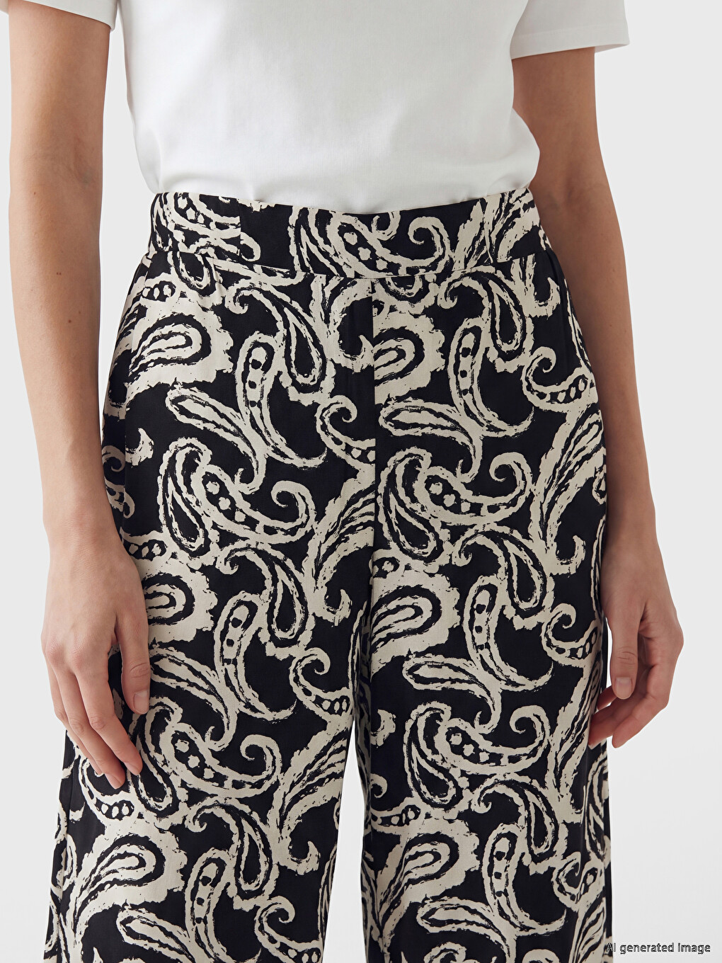 Pantalon Femme à Motifs à Taille Élastiquée-2