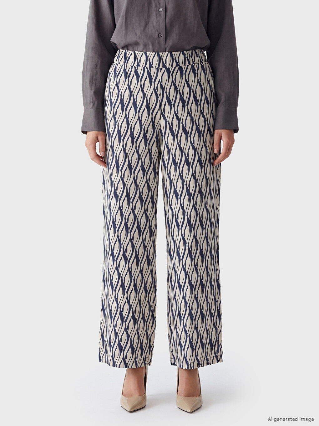 Pantalon Femme À Motifs À Taille Élastiquée-1