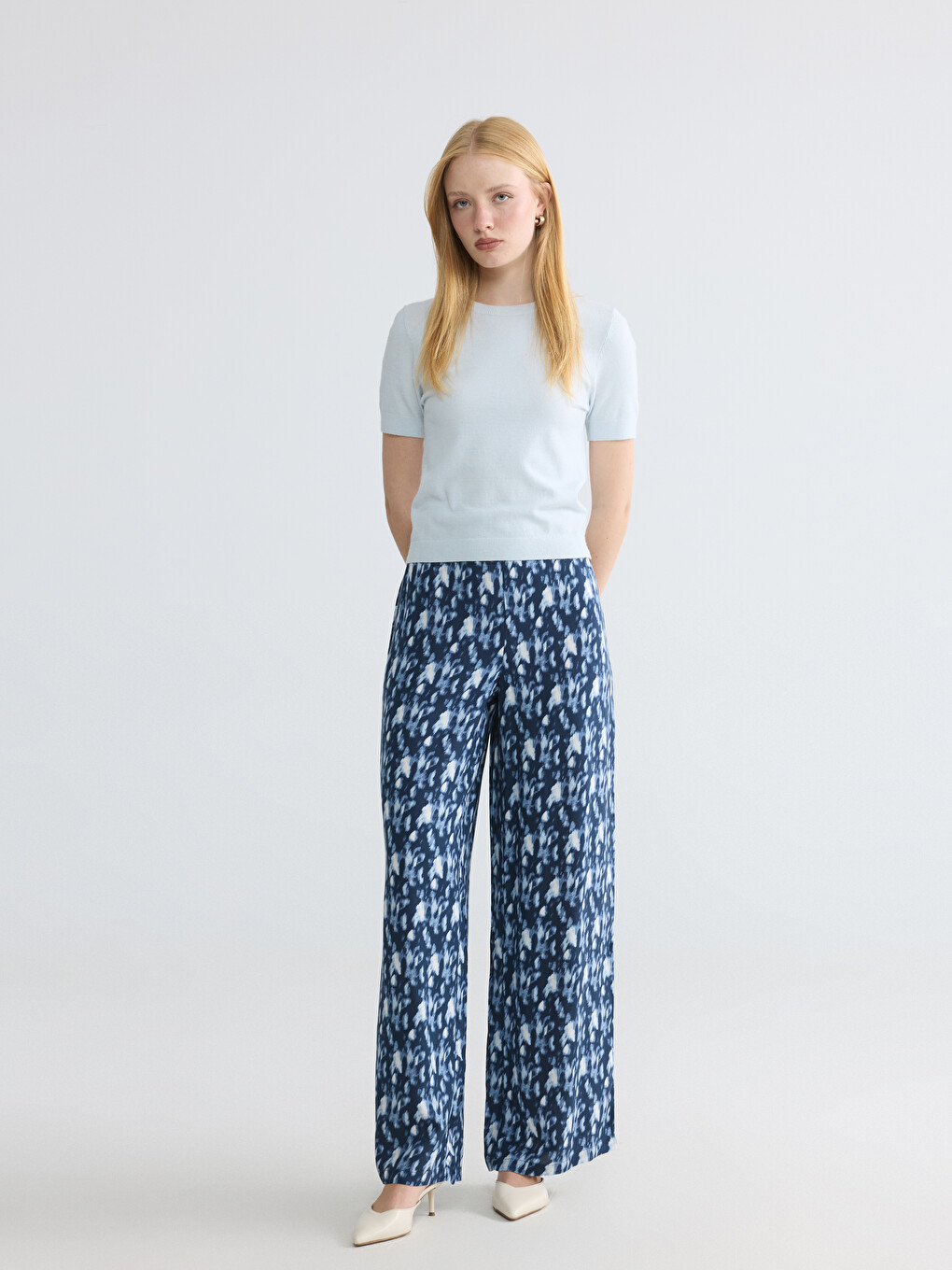 Elastic Waist Patterned Women's Trousers