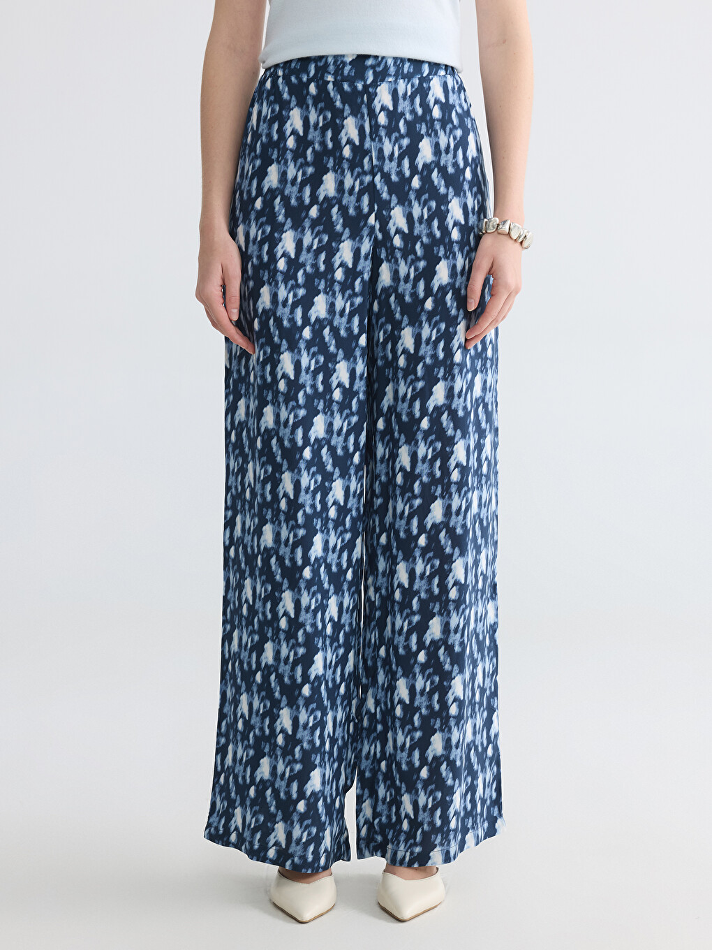 Elastic Waist Patterned Women's Trousers-1
