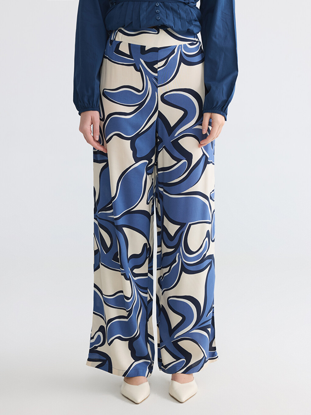 Elastic Waist Patterned Women's Trousers-1