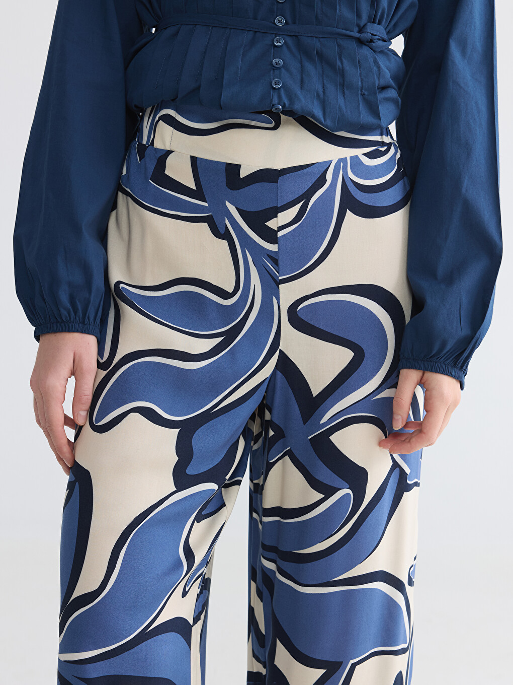 Elastic Waist Patterned Women's Trousers-2