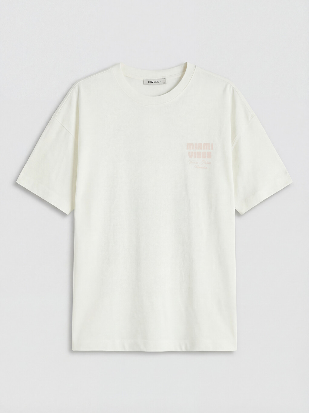 Beyaz Bisiklet Yaka Miami Baskılı Oversize Kadın Tişört-4