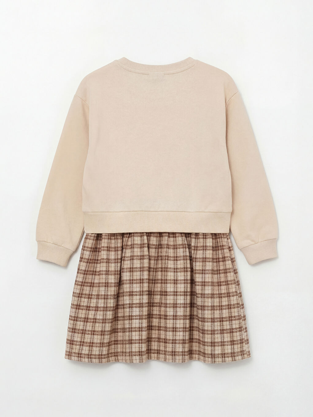 Kahverengi Bisiklet Yaka Kız Çocuk Elbise-1