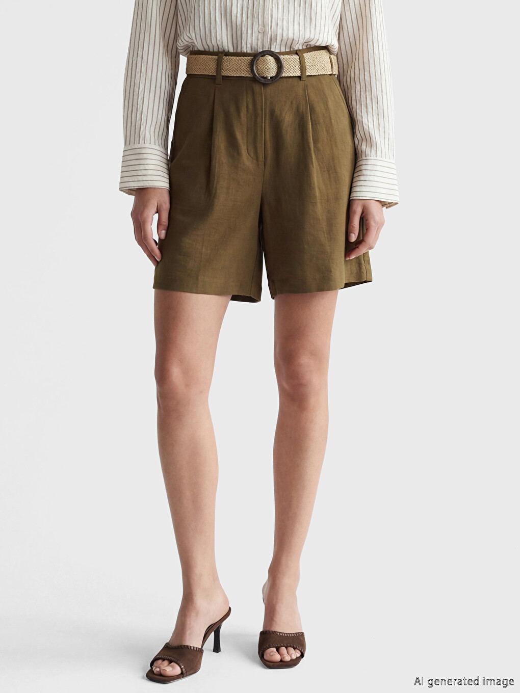 Waist Belted Pleated Women's Shorts-1