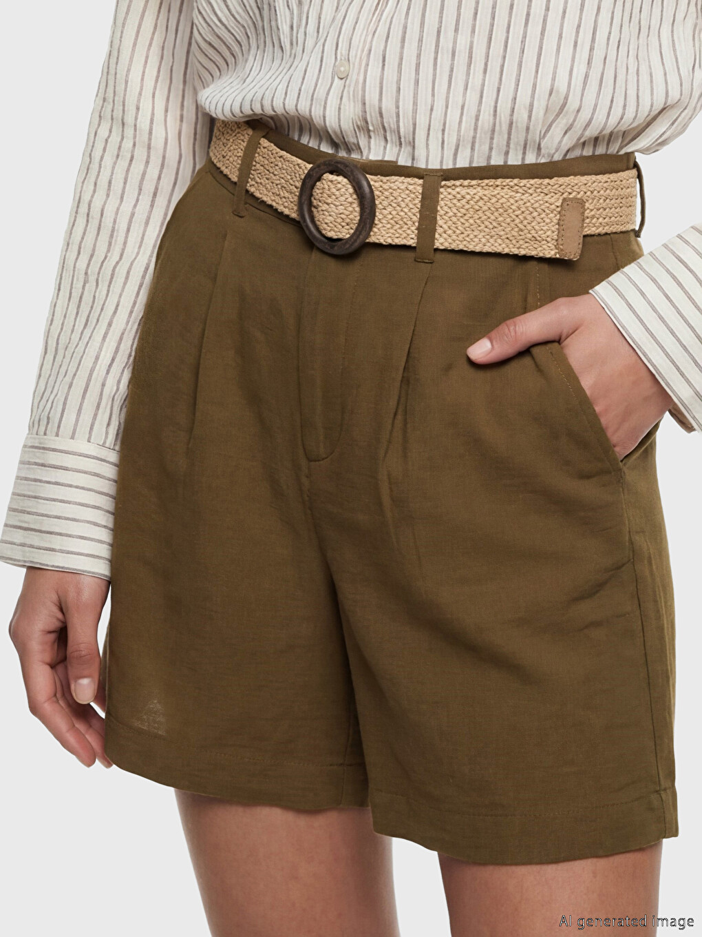 Waist Belted Pleated Women's Shorts-2