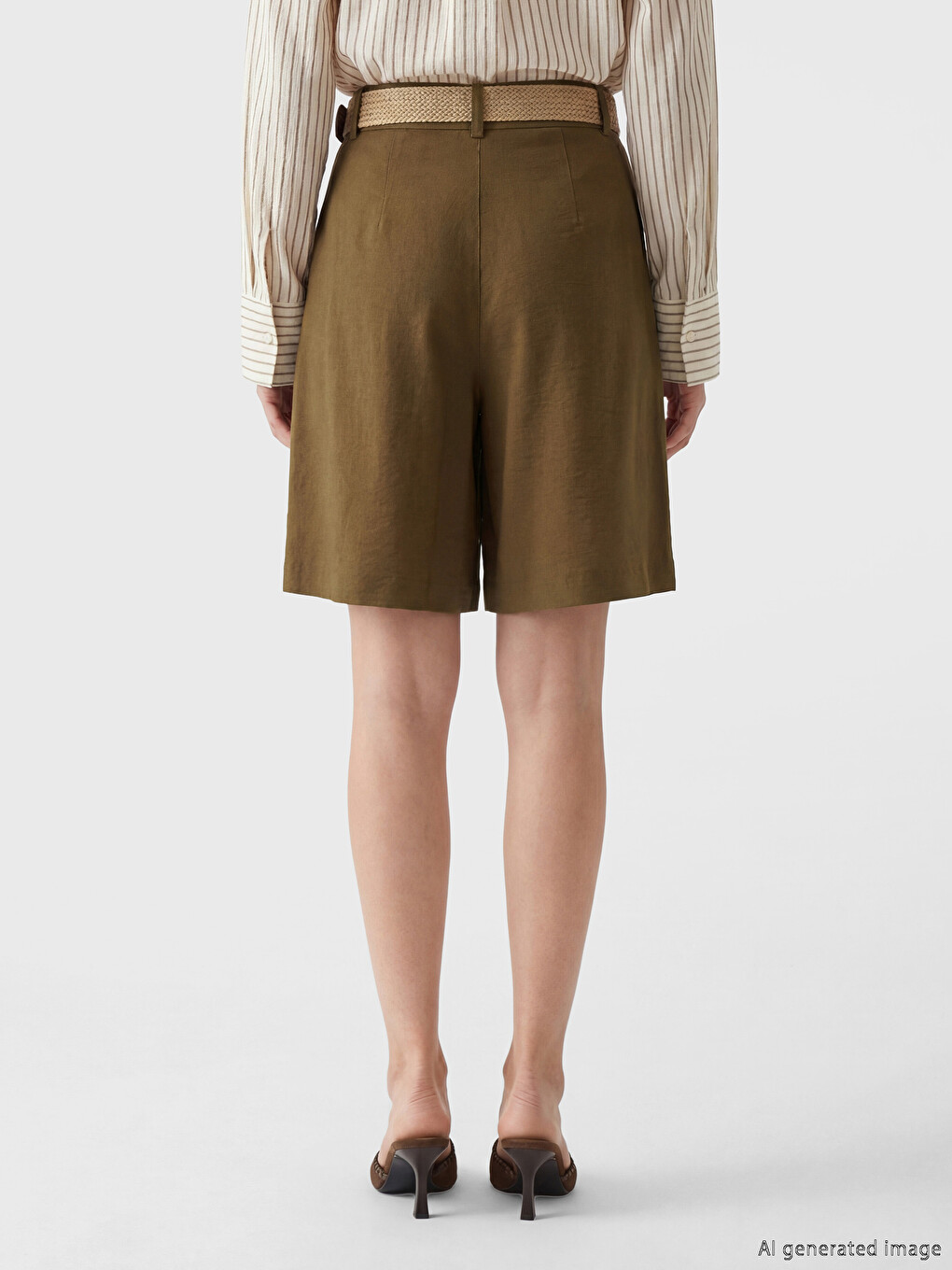 Waist Belted Pleated Women's Shorts-3