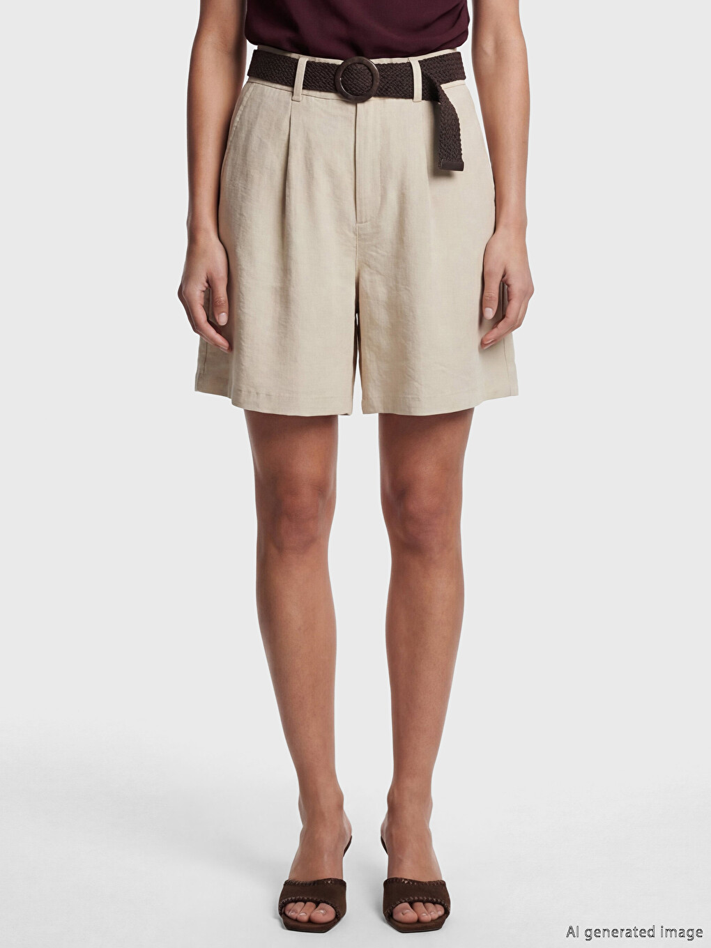 Waist Belted Pleated Women's Shorts-1