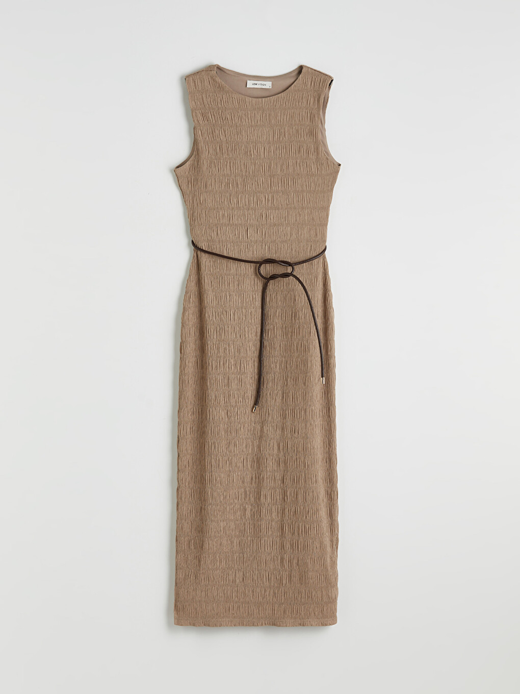 Rochie Texturată cu Curea cu Guler Rotund-4
