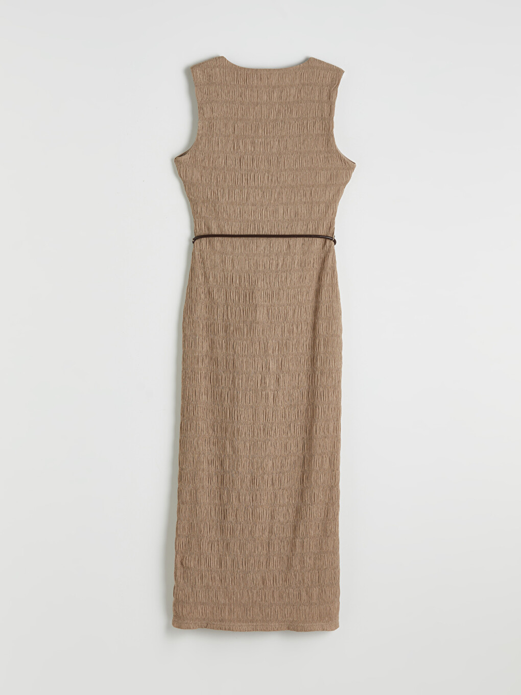 Rochie Texturată cu Curea cu Guler Rotund-5
