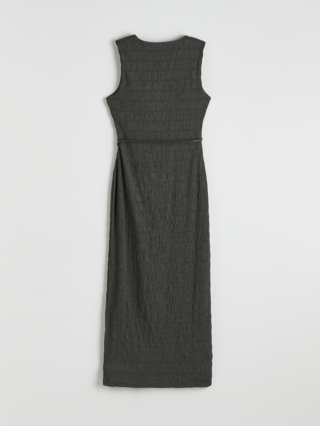 Rochie Texturată cu Curea cu Guler Rotund-5