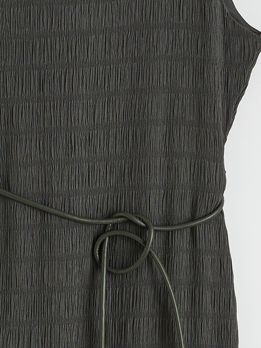 Rochie Texturată cu Curea cu Guler Rotund-6