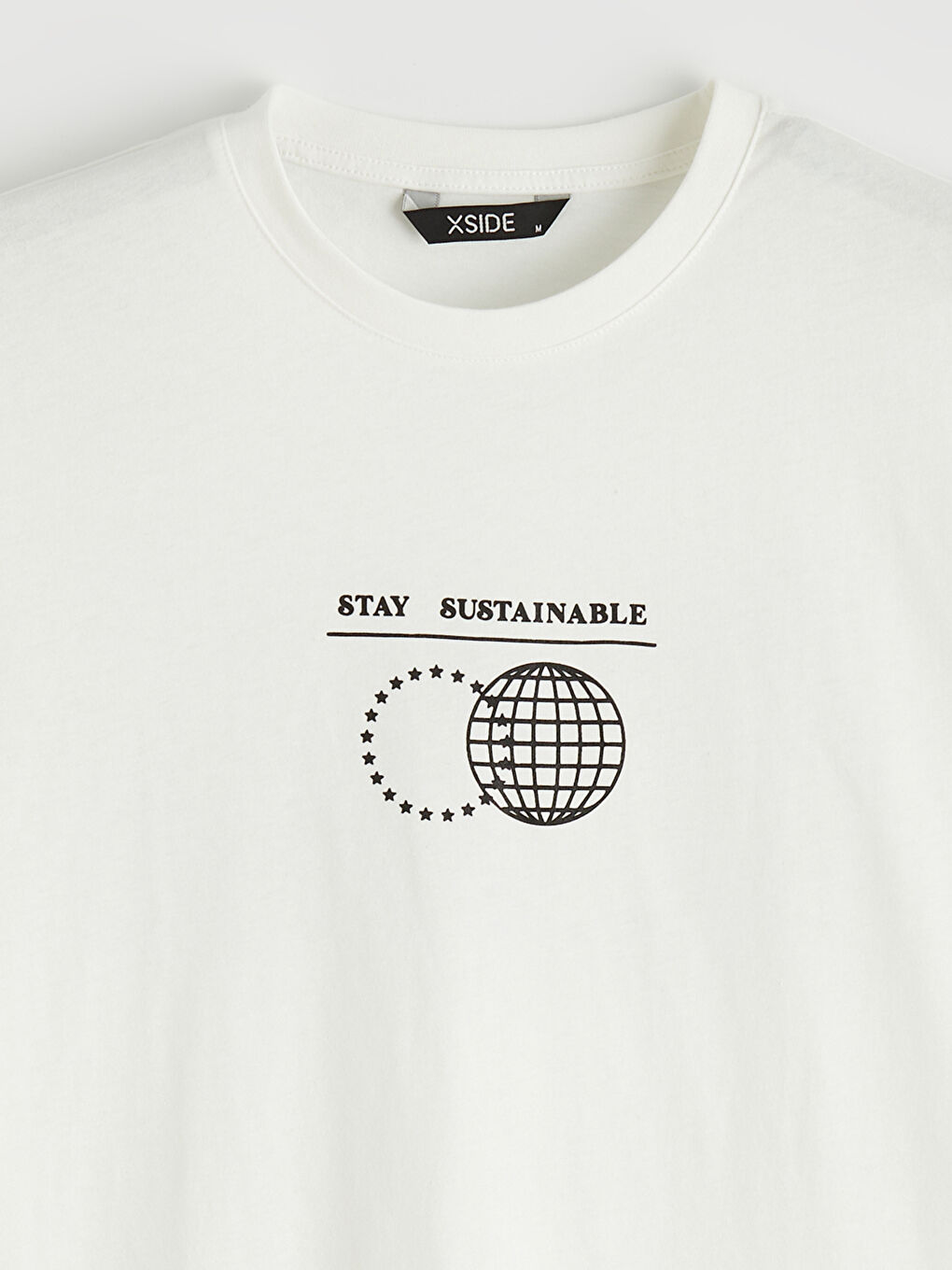 Ekru Bisiklet Yaka Baskılı Penye Erkek Tişört-5