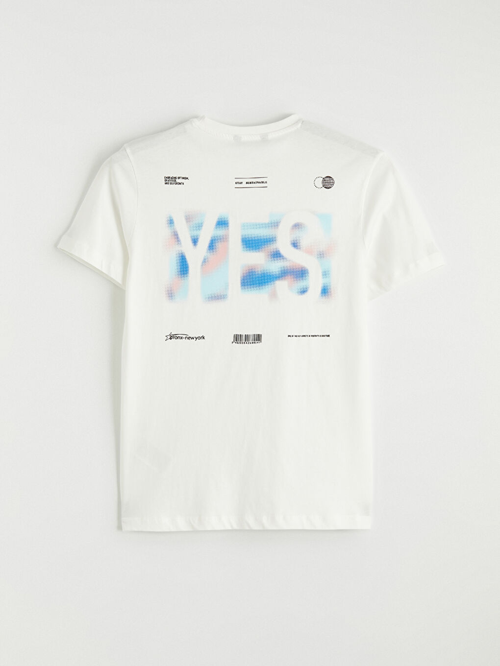 Ekru Bisiklet Yaka Baskılı Penye Erkek Tişört-6