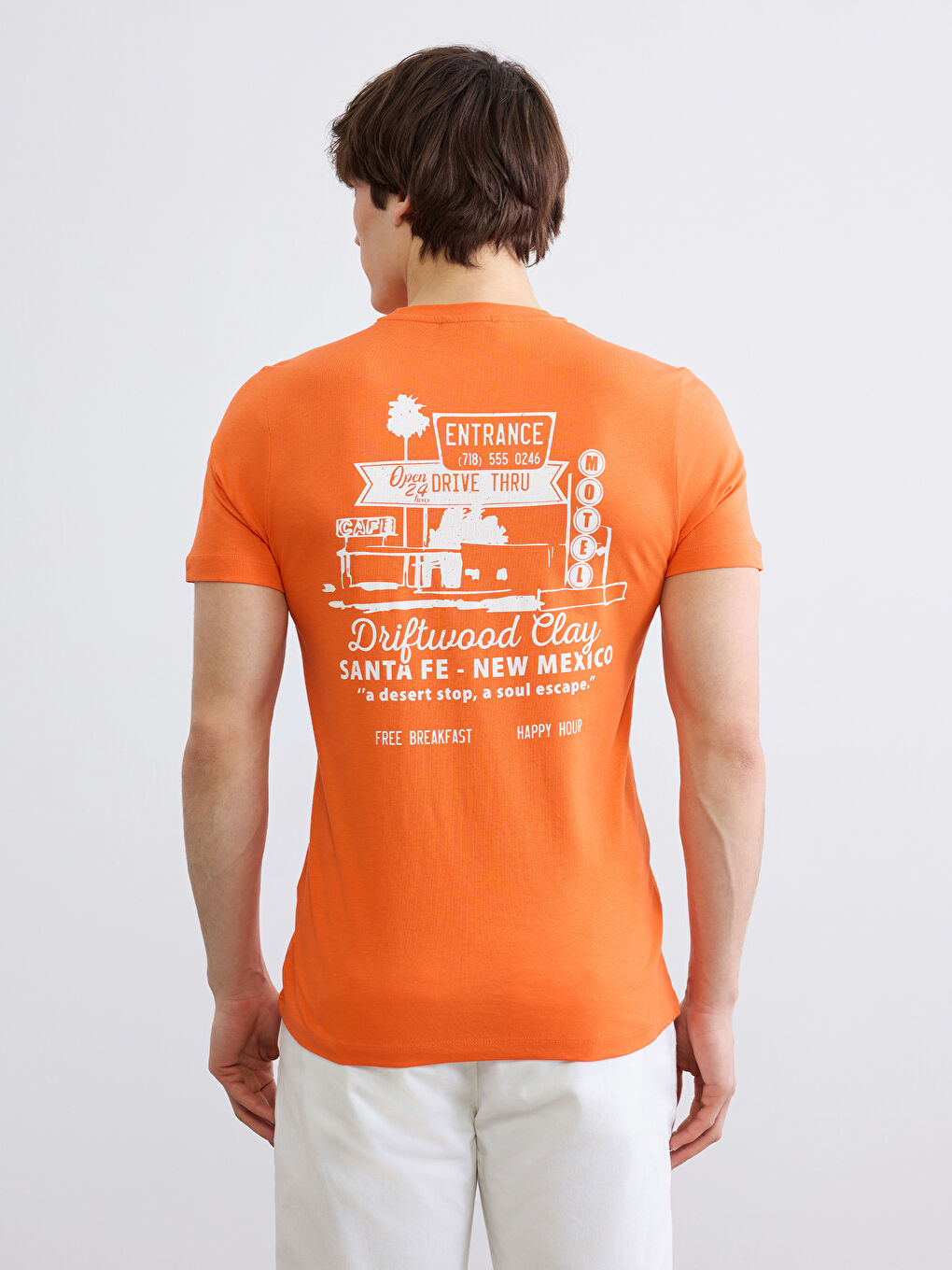Turuncu Bisiklet Yaka Baskılı Penye Erkek Tişört-3