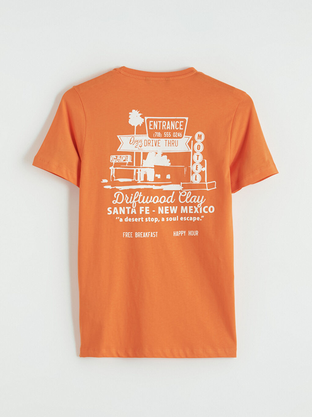 Turuncu Bisiklet Yaka Baskılı Penye Erkek Tişört-3