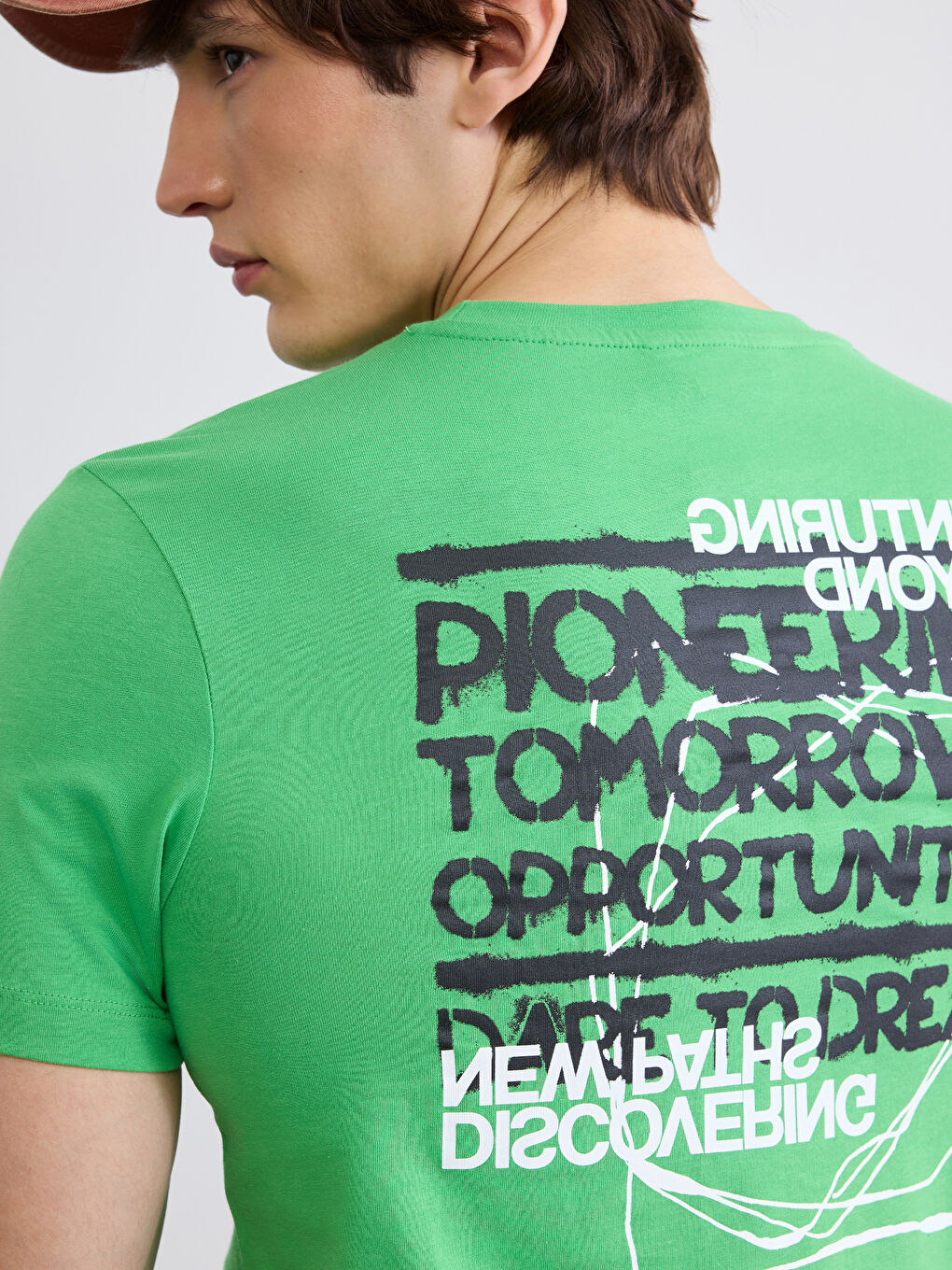 Yeşil Bisiklet Yaka Baskılı Penye Erkek Tişört-2