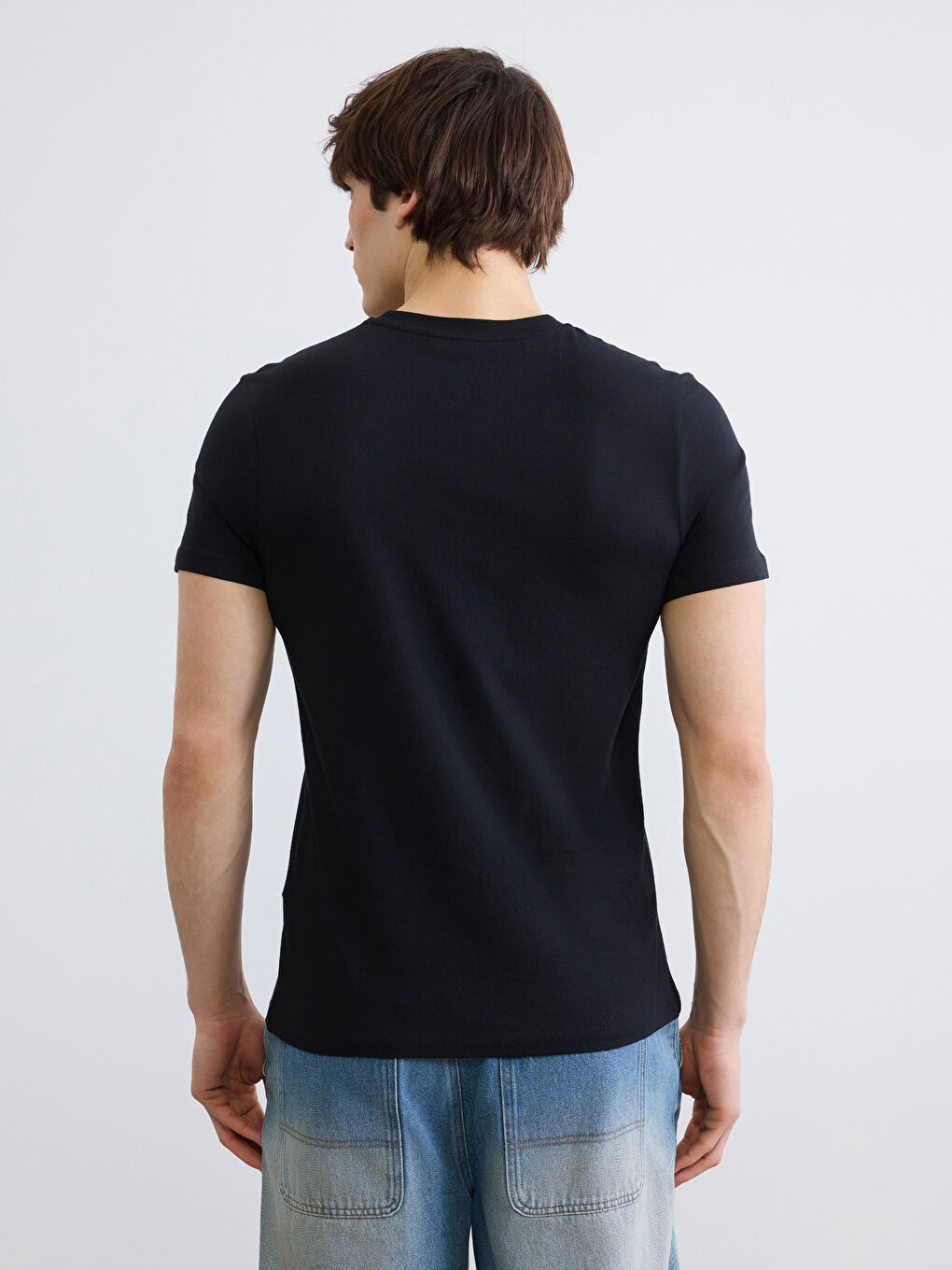 Siyah Bisiklet Yaka New York Baskılı Erkek Tişört-3