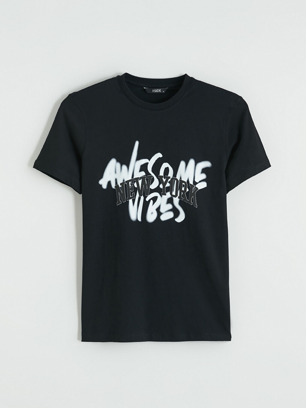 Siyah Bisiklet Yaka New York Baskılı Erkek Tişört