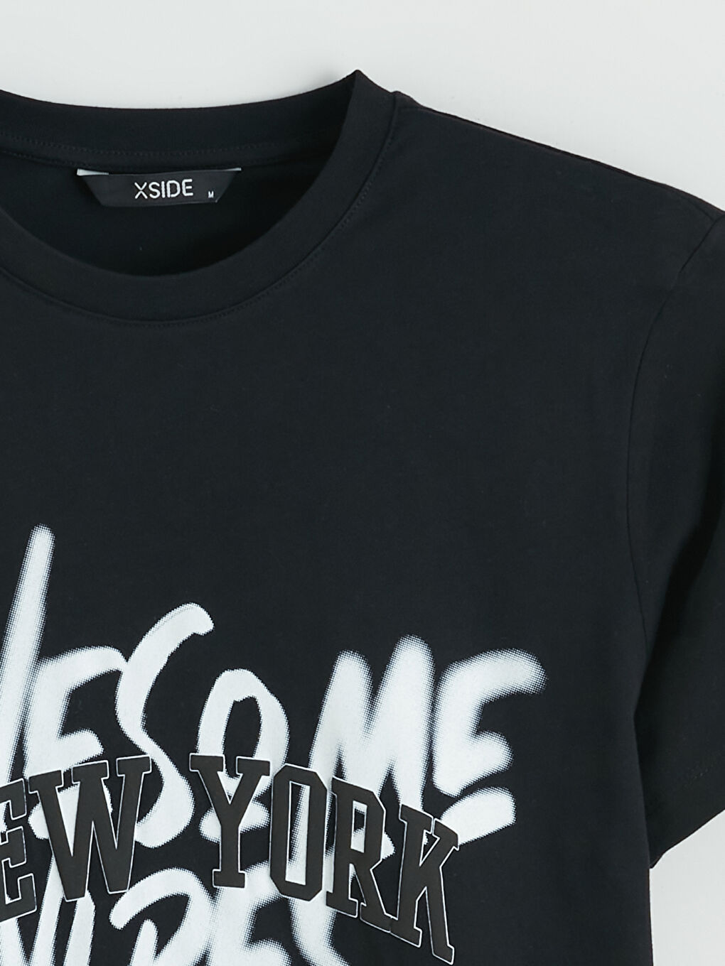 Siyah Bisiklet Yaka New York Baskılı Erkek Tişört-1