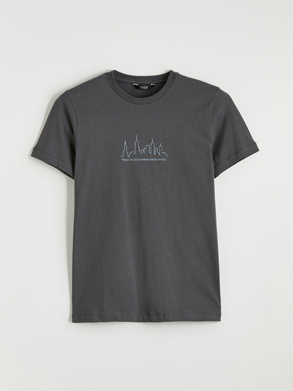 Antrasit Bisiklet Yaka Baskılı Penye Erkek Tişört-4