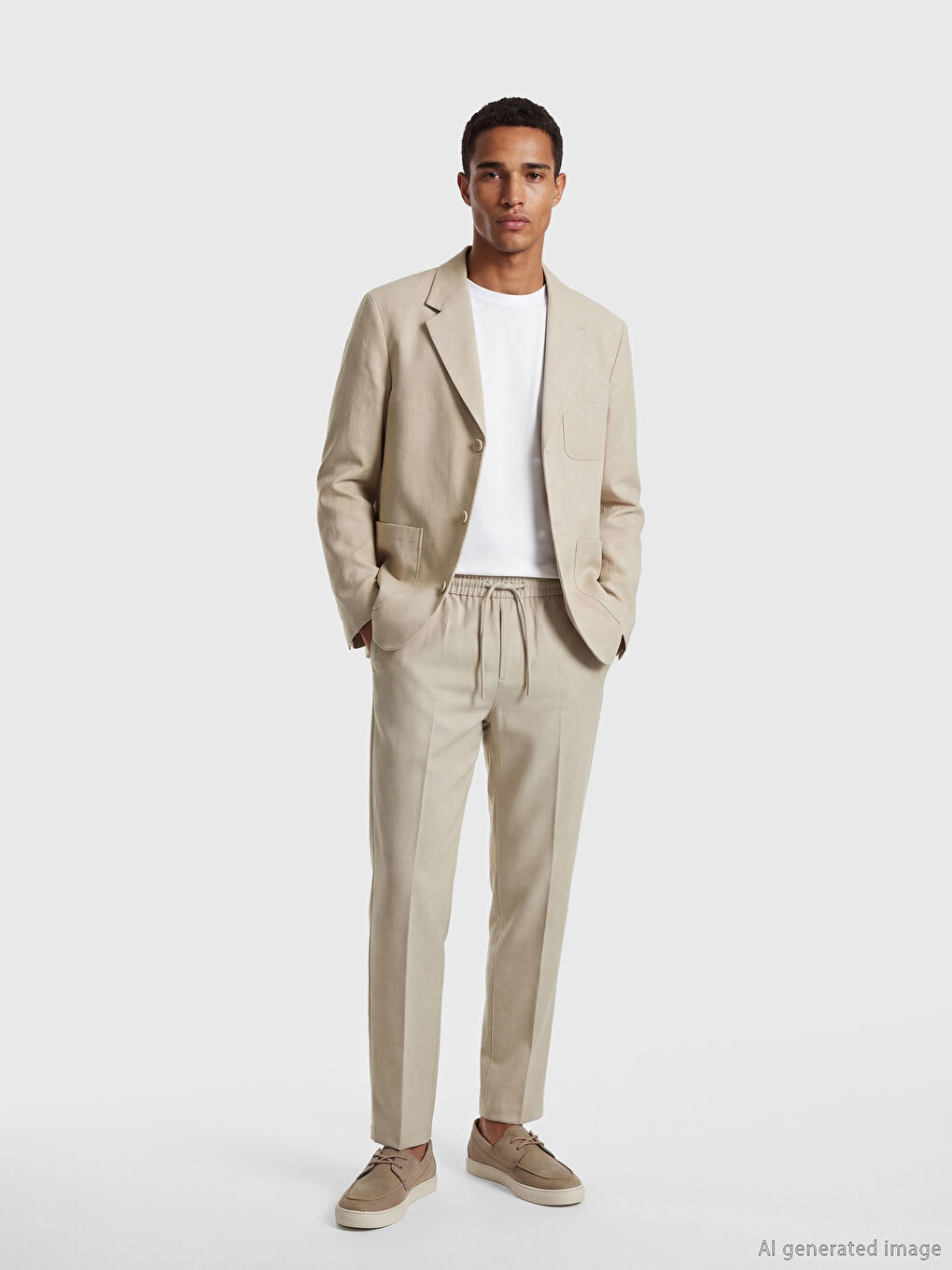 Bej Standart Kalıp Erkek Blazer Ceket-1