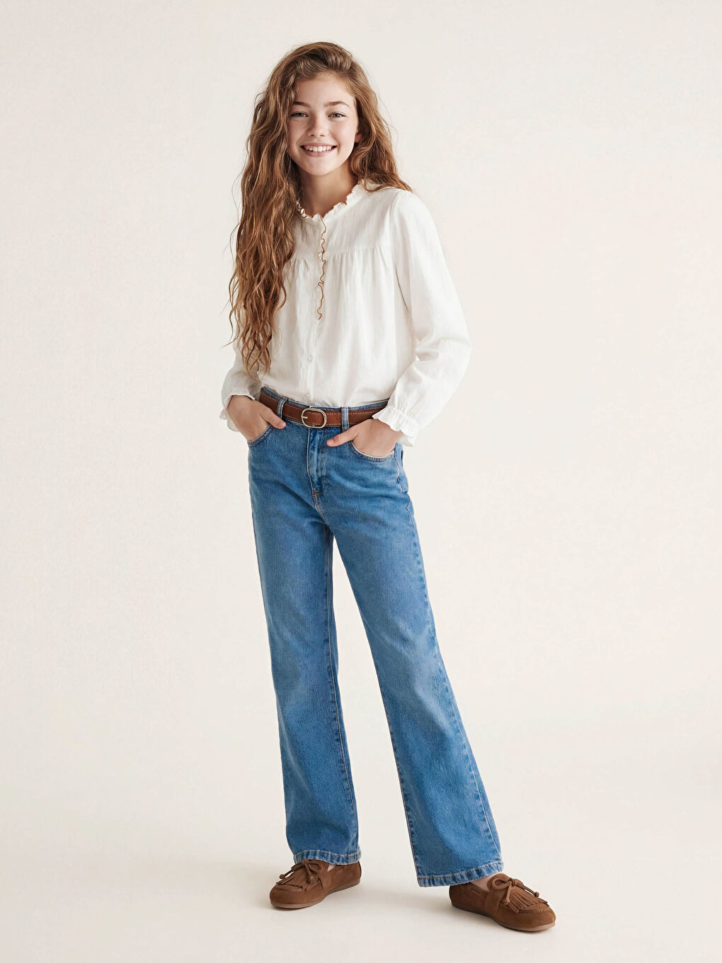 İndigo İspanyol Paça Kız Çocuk Jean Pantolon