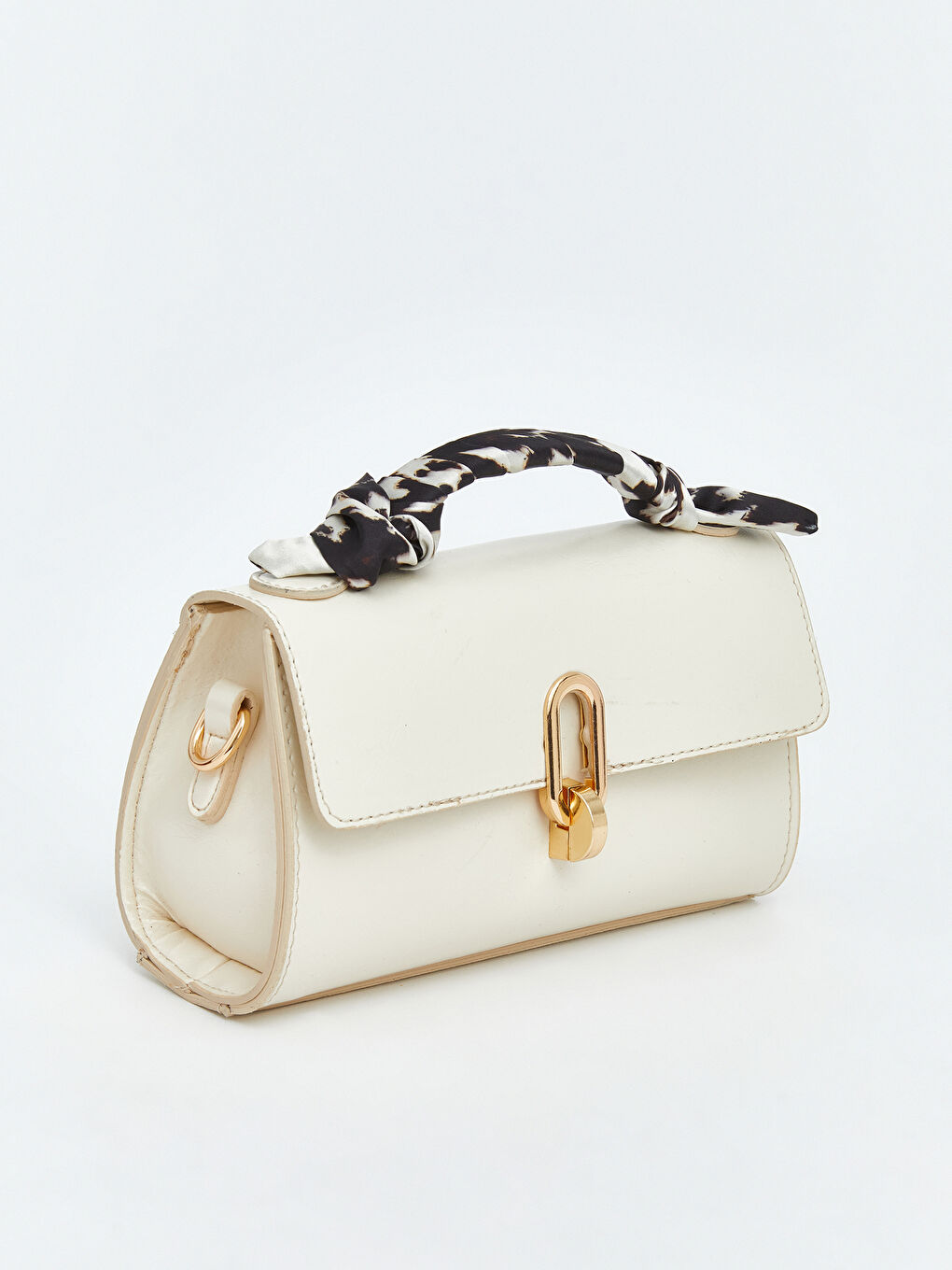 Bej Deri Görünümlü Fularlı Kadın Omuz Çantası-1