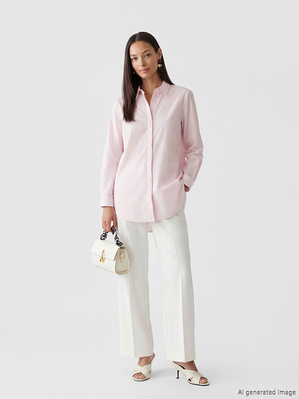 Bej Deri Görünümlü Fularlı Kadın Omuz Çantası-1