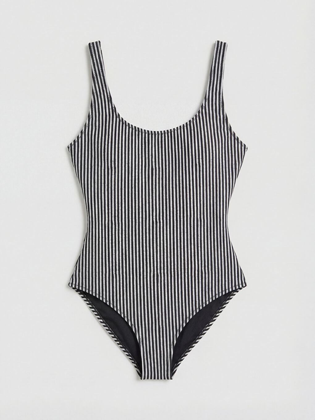 Siyah Dikişli Pedli Çizgili Kadın Mayo