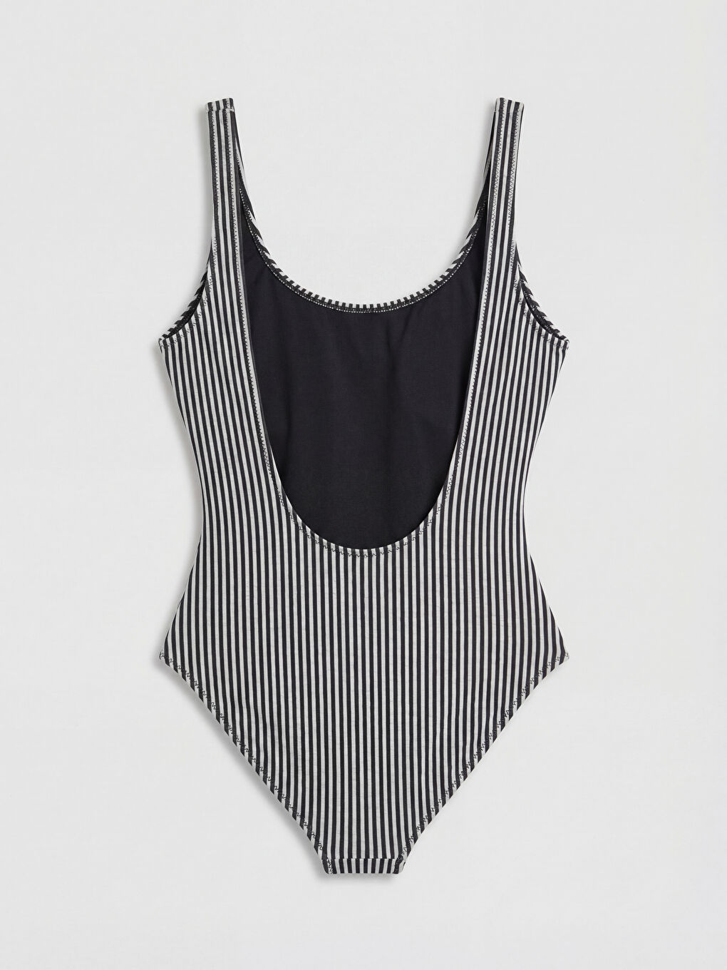 Siyah Dikişli Pedli Çizgili Kadın Mayo-1