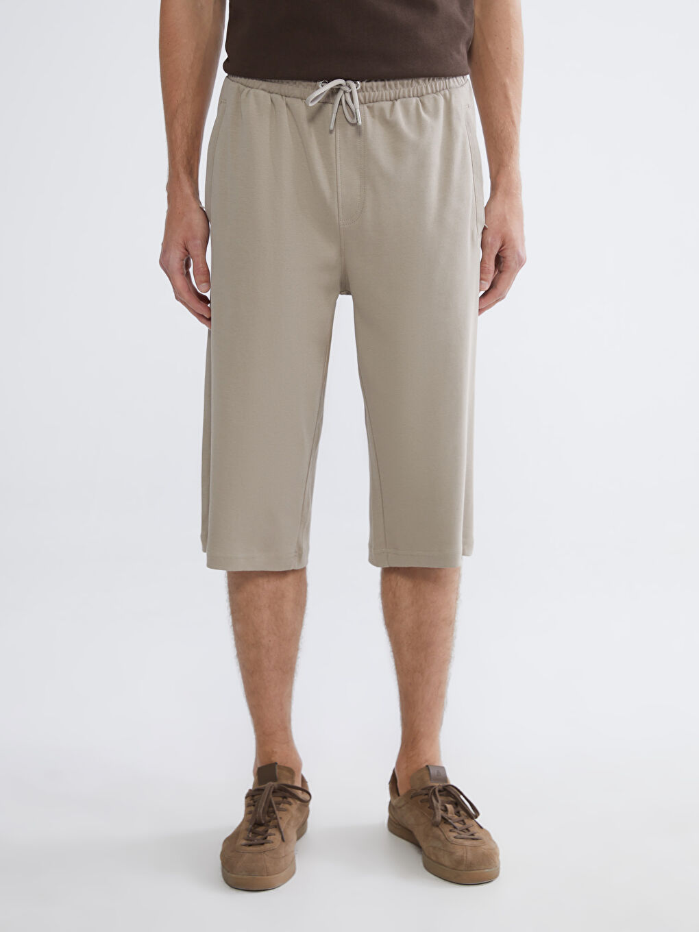 Bej Standart Kalıp Erkek Bermuda Şort-1