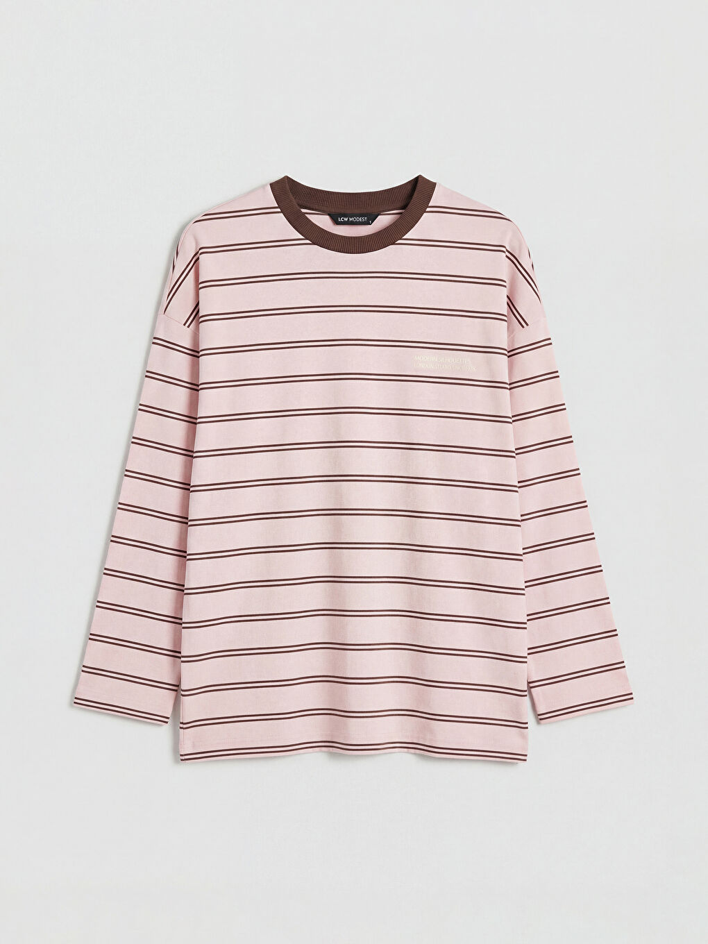 Pembe Bisiklet Yaka Çizgili Oversize Kadın Tunik