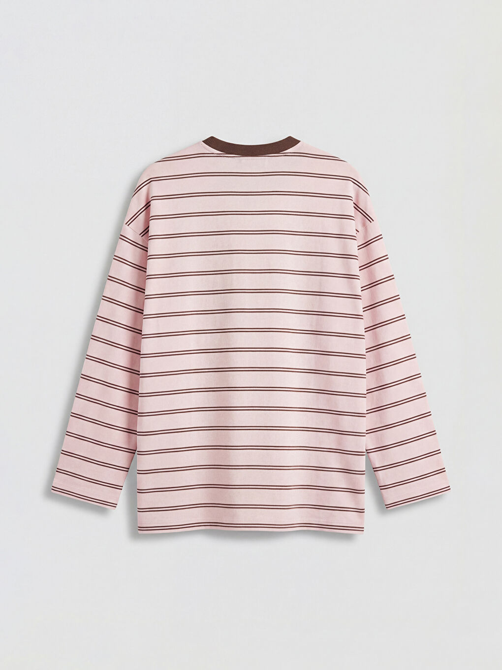 Pembe Bisiklet Yaka Çizgili Oversize Kadın Tunik-1