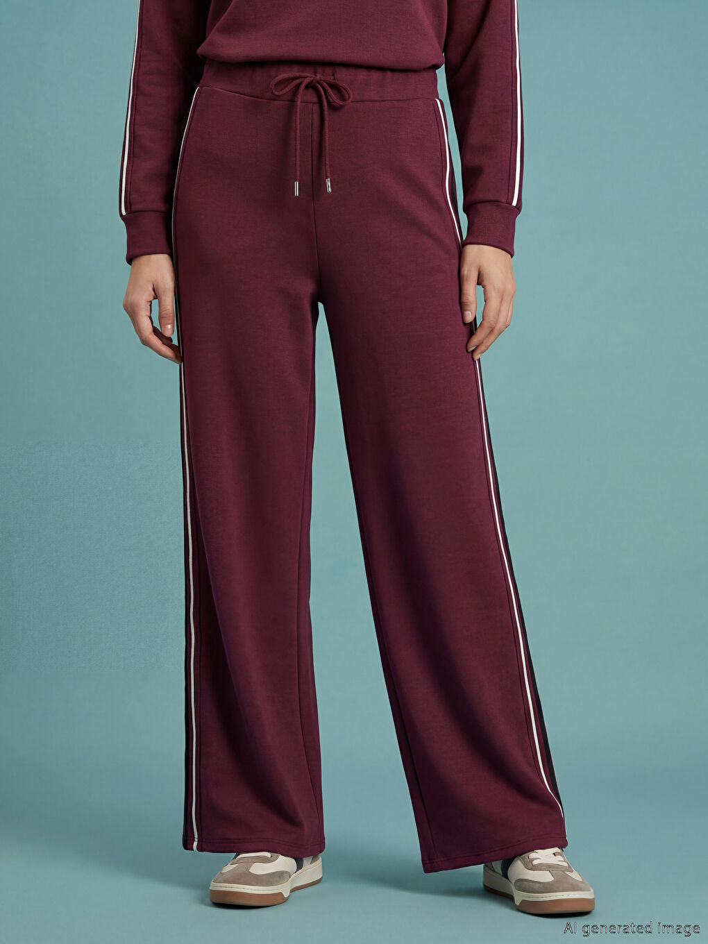 Mürdüm Beli Lastikli Geniş Paça Kadın Eşofman Altı-1