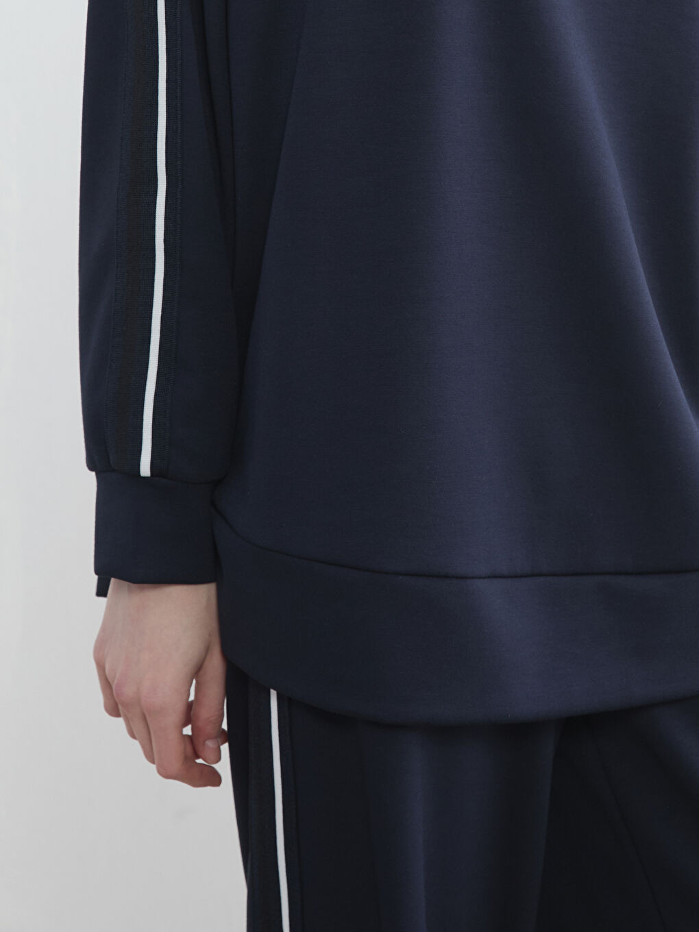 Lacivert Bisiklet Yaka Oversize Kadın Sweatshirt Tunik-2