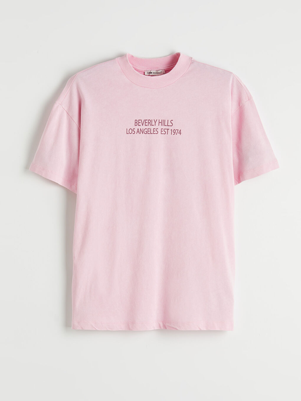 Pembe Bisiklet Yaka Baskılı Kadın Tişört