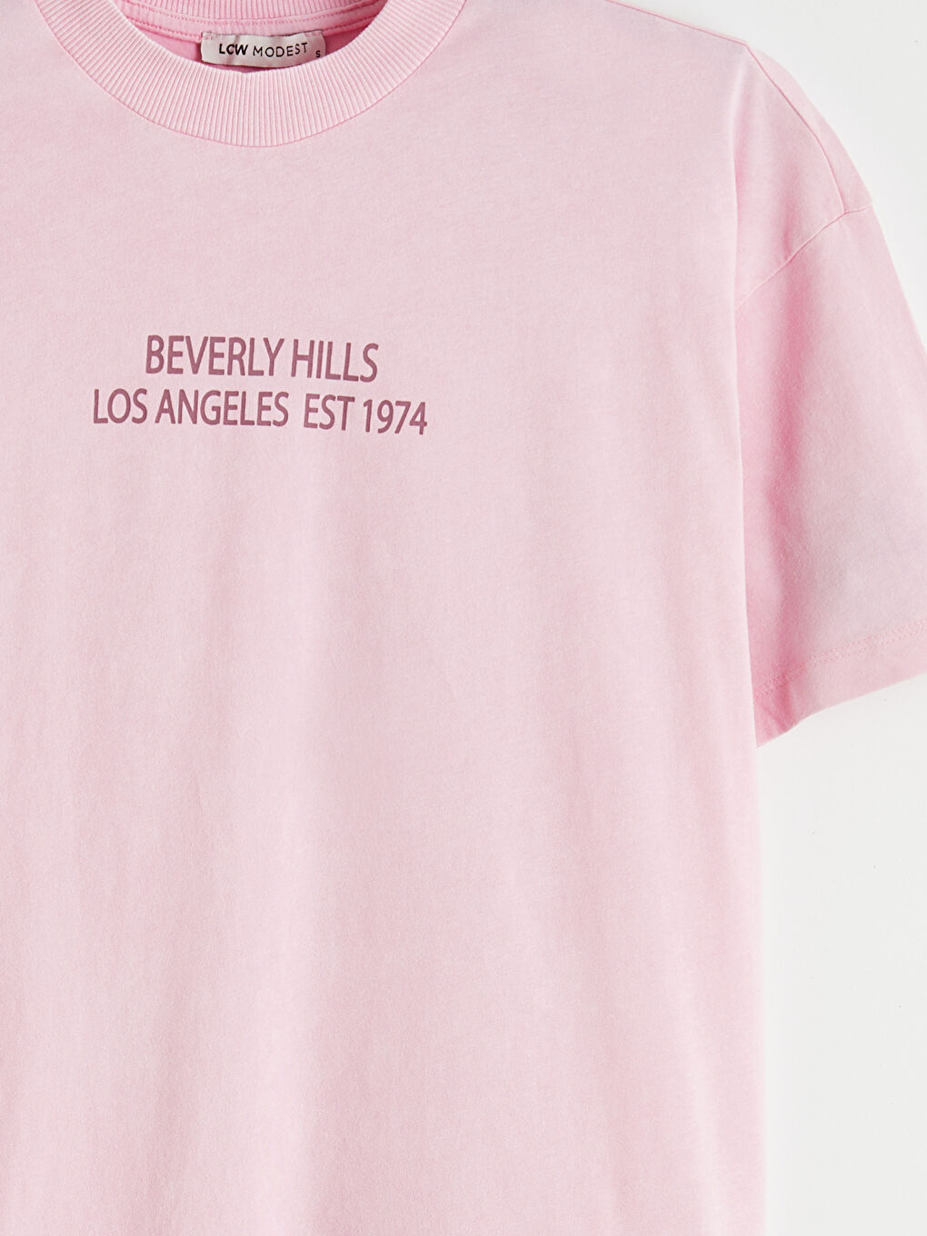 Pembe Bisiklet Yaka Baskılı Kadın Tişört-2