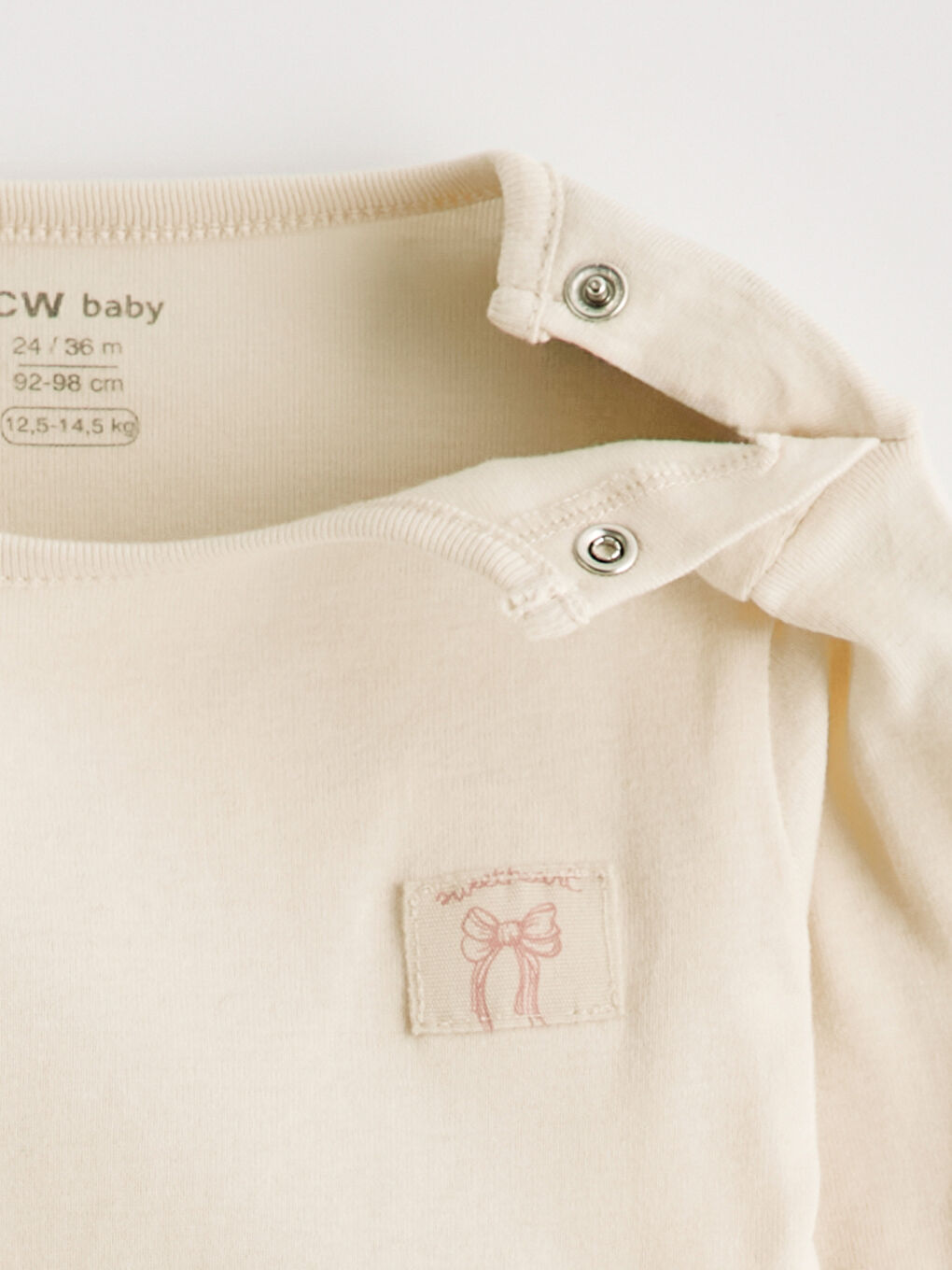 Bej Uzun Kollu Bisiklet Yaka Kız Bebek Çıtçıtlı Body-2