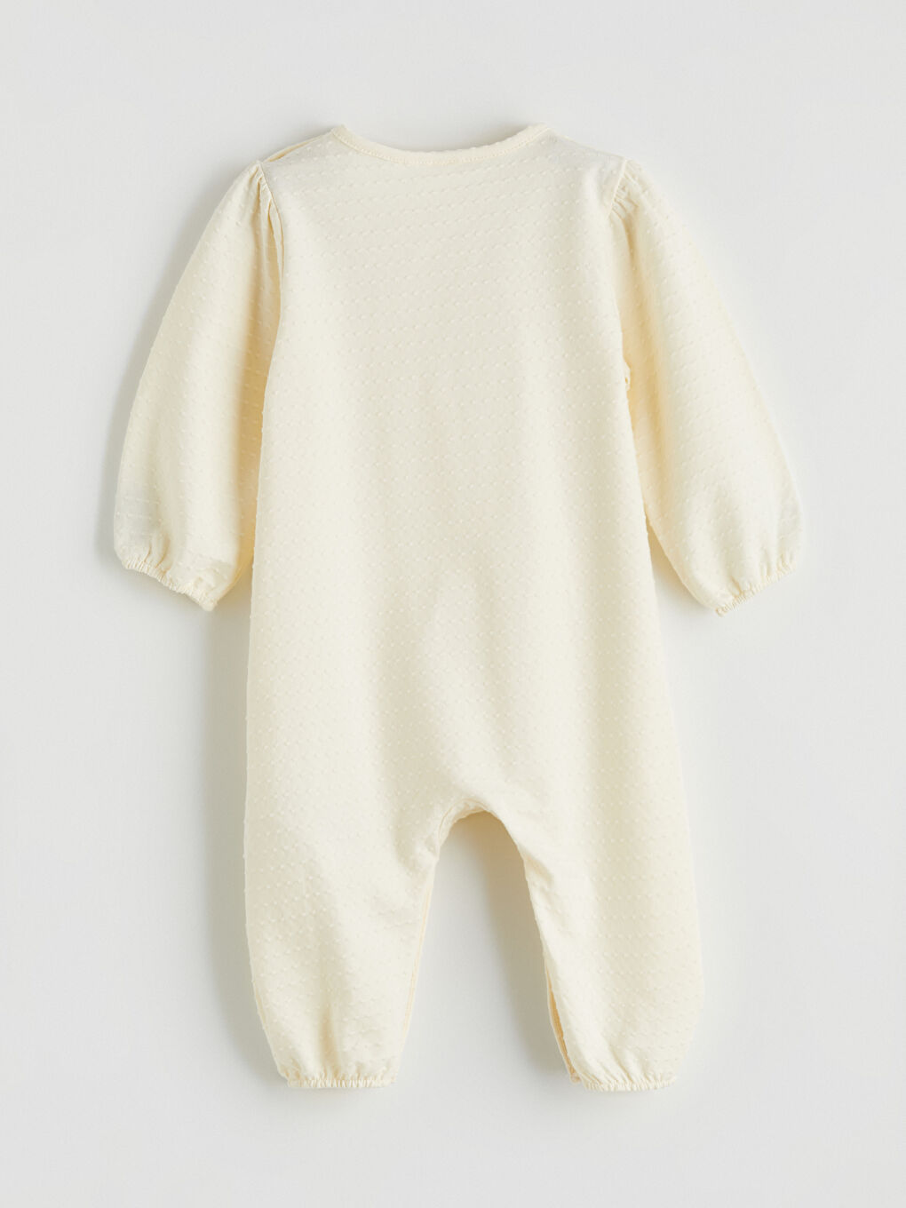 Ekru Bisiklet Yaka Fiyonklu Kız Bebek Tulum-3