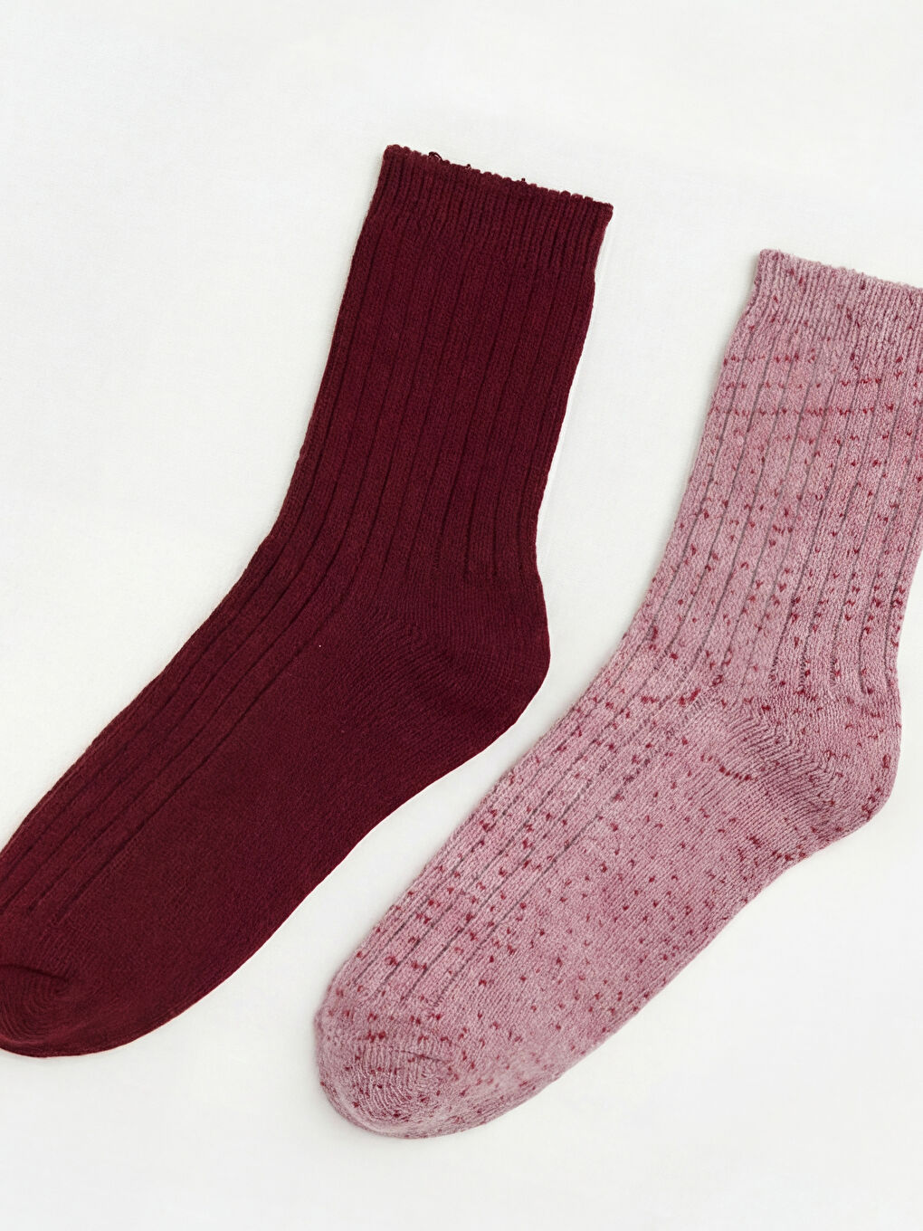 Pembe Desenli Kadın Triko Soket Çorap 2'li-1