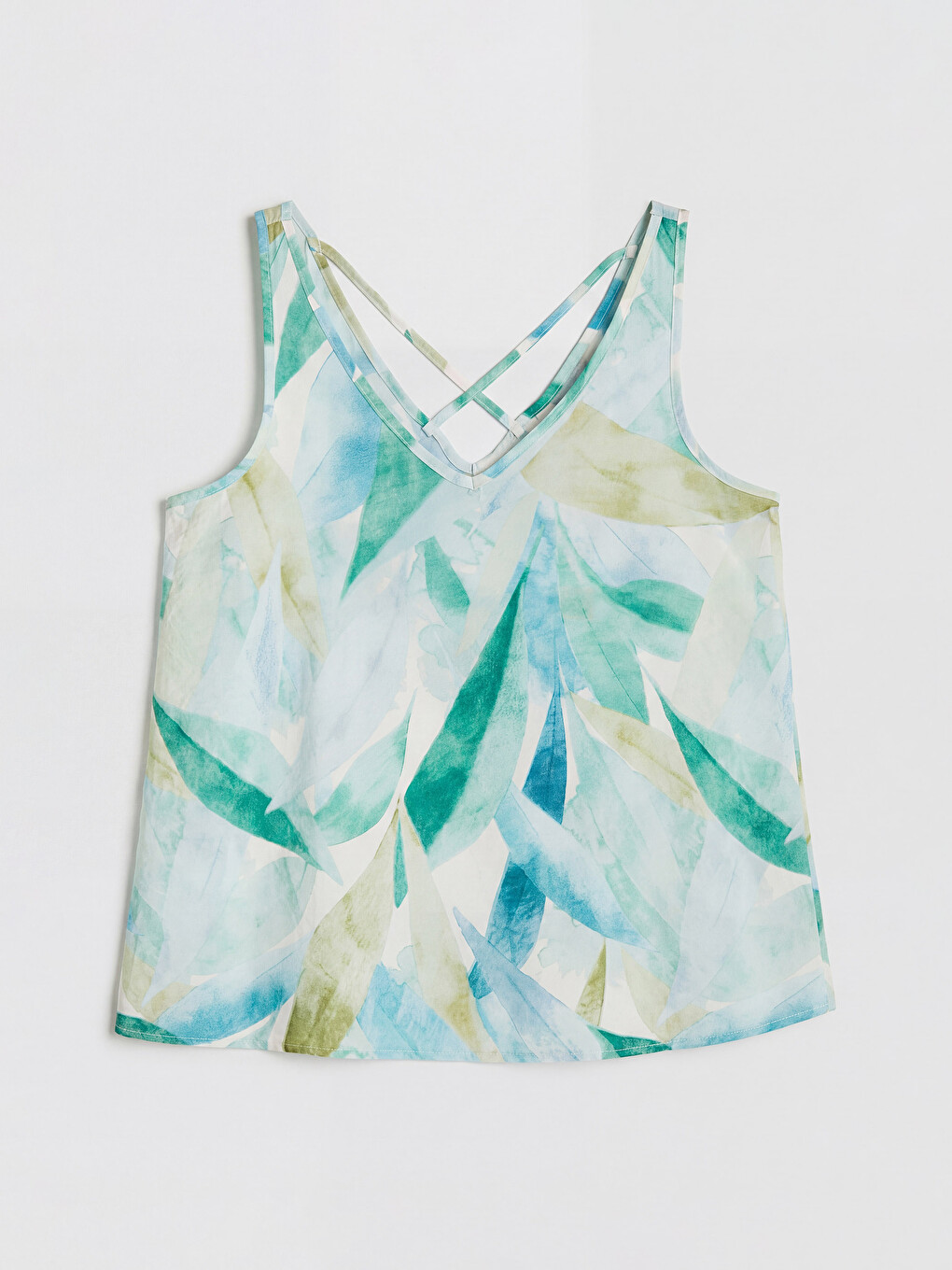 V Neck Leaf Patterned Blouse-4
